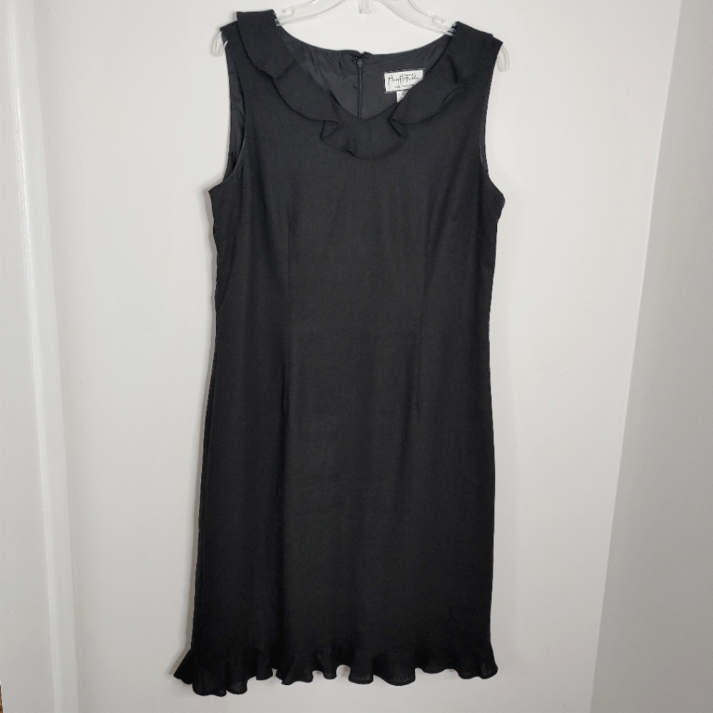 Mary McFadden Collection vintage 90s black linen blend midi dress. Size 14